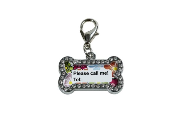 Dog Charm (ID Tag) - White, on a Silver Frame